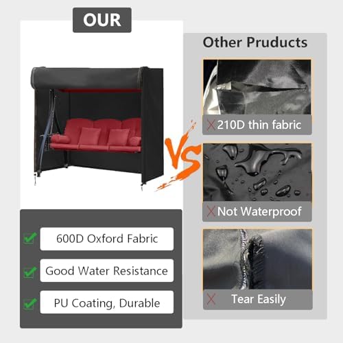 FLYMEI Outdoor Swing Cover 3Seater, 87'' (L) x 60''(W) x 72''(H), Black