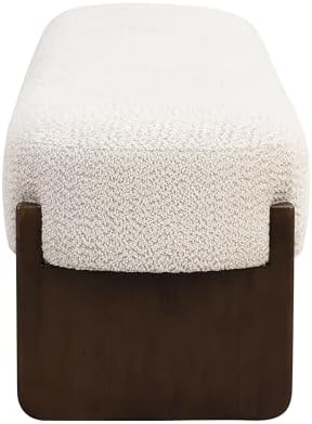 Christopher Knight Home Arden Minimalist Style Rectangular Loop Yarn Fabric Ottoman Bench, Rubberwood Frame, Entryway Bench, Living Room Sofa Extra Seat, End of Bed Footstool, Beige+Brown