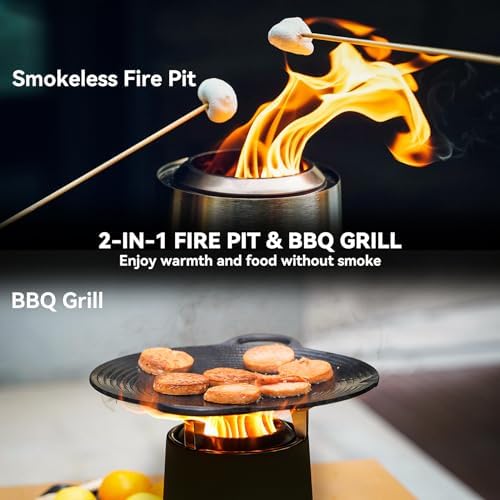 2-in-1 Wood Burning Fire Pit with Pot Rack, 9" Tabletop Fireplace, Black