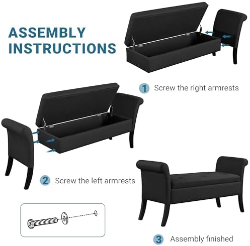 Yaheetech 52in Rolled Arm Storage Ottoman Bench Seat for Entryway, Black