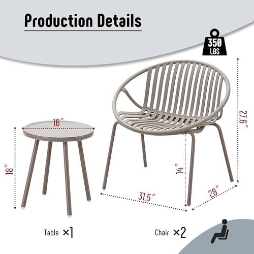 Werph 3-Piece Patio Furniture Set, Bistro Gray Table and Chairs Set of 2