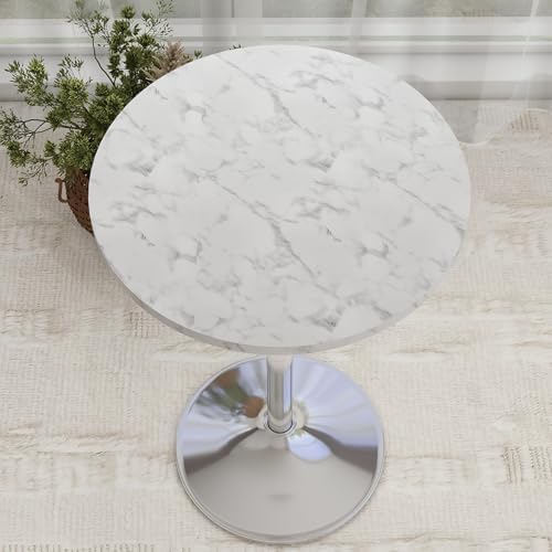 ARTETHYS Bar Table and Chairs Set Swivel Marble Style Table & White Stool