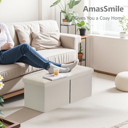 AmasSmile Footrest Ottoman Storage Bench,34" Linen Folding Chest,Beige