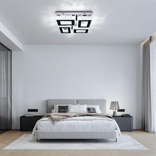 13.1" Modern Square Crystal Flush Mount Chandelier Ceiling Light cool white
