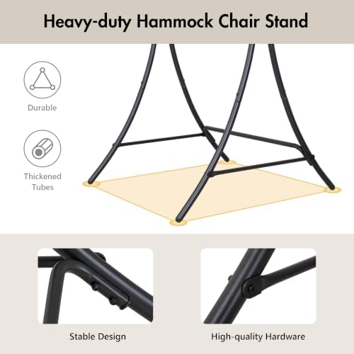 ANOW Outdoor Hanging Hammock Chair with Stand, Natural Macrame Swing Chair