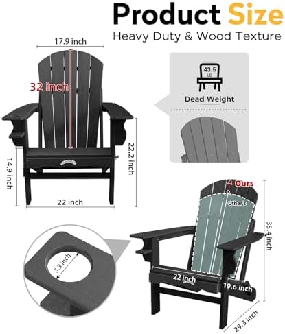 Folding Adirondack Chair, 25 Year Fade Proof Outdoor Patio Chairs