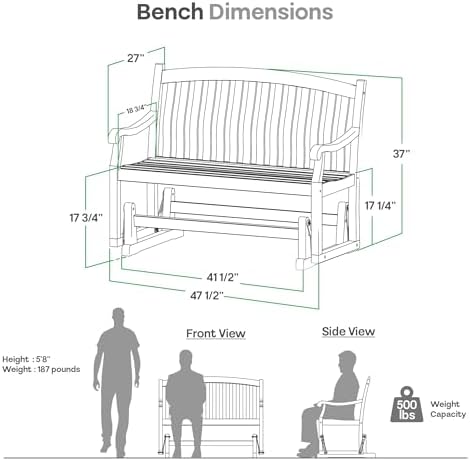 Cambridge Casual Arie Teak Wood Glider Bench – Outdoor Wooden Patio Bench with Smooth Gliding Motion – Weather-Resistant Seating for Porch, Deck, Garden, or Backyard