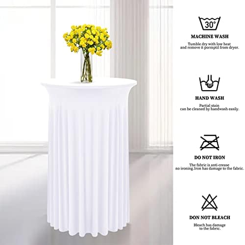 6 Packs White Round Cocktail Table Skirt 24"x 43"