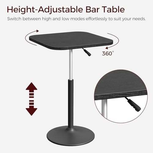 MAHANCRIS Bar Table, Height-Adjustable Pub Table 26.8-36.2 Inches, Cocktail Table with Base, Counter Height Tables for Small Space, Easy to Assemble, Black BTHB5501