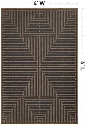 Rugshop Modern Geometric Lines Indoor Outdoor Rug Dark Gray/Natural 4' x 6'
