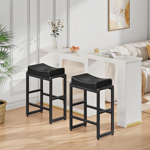 HOOBRO Bar Stools Set of 2, Counter Height Bar Stools, Saddle Barstools