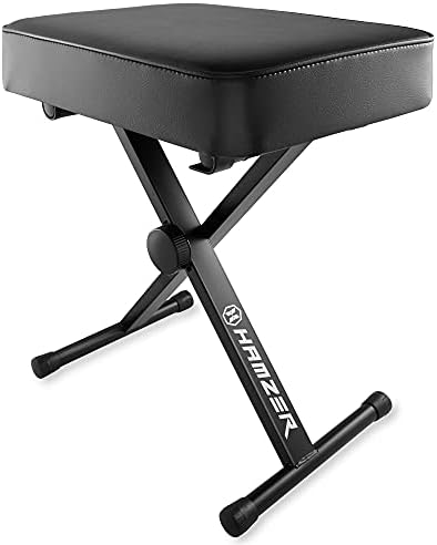 Hamzer Adjustable Padded Keyboard Bench, Heavy-Duty Foldable and Portable X-Style Stool Piano Seat with Cushion, Black
