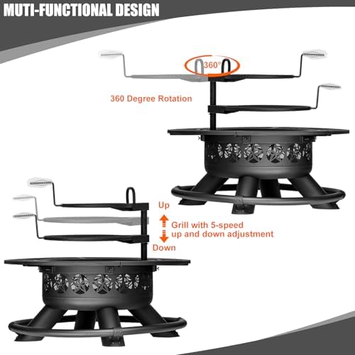 Verdeluxe 47 Inch Outdoor Fire Pit with 2 Grills, Extra Large BBQ Firepits