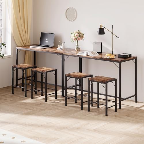 Homeiju Bar Table and Chairs Set, Dining Table with 2 Stools