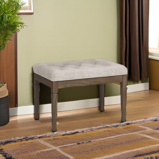 SIMPLIHOME Waverly 28" Wide Linen Look Rectangle Ottoman in Natural