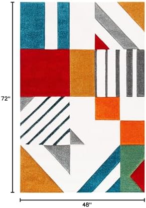 SAFAVIEH Hollywood Collection Accent Rug - 4' x 6', Ivory & Peacock Blue, Mid-Century Modern Design, Non-Shedding & Easy Care, Ideal for High Traffic Areas in Entryway, Living Room, Bedroom (HLW709B)