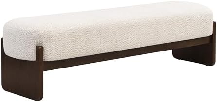 Christopher Knight Home Arden Minimalist Style Rectangular Loop Yarn Fabric Ottoman Bench, Rubberwood Frame, Entryway Bench, Living Room Sofa Extra Seat, End of Bed Footstool, Beige+Brown