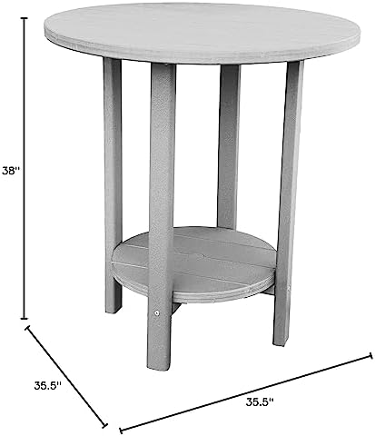 Phat Tommy Round Bar Height Patio Table - Outdoor Bar Table - Balcony Height Patio Furniture for Your Deck - Poly Outdoor Furniture, Grey
