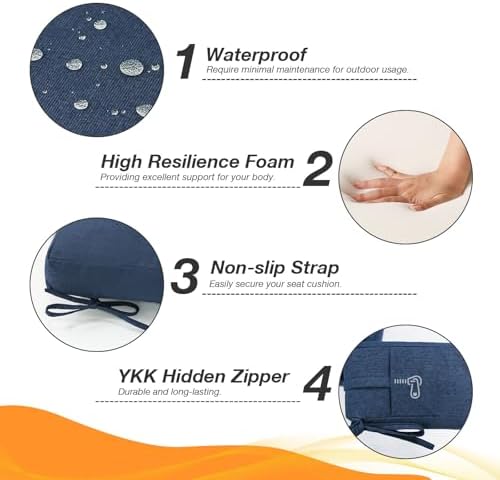 Unimatta Sunbrella Outdoor High Back Chair Cushion Seat Pads, 44 x 21 Inch Water-Repellent & Fade-Resistant Patio Furniture Cushions with Ties for Adirondack, Rocking Chairs, Specrtum Indigo
