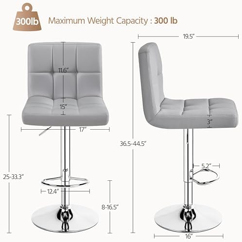 Yaheetech Bar Stools Set of 4 Adjustable Counter Height Barstool Light Gray