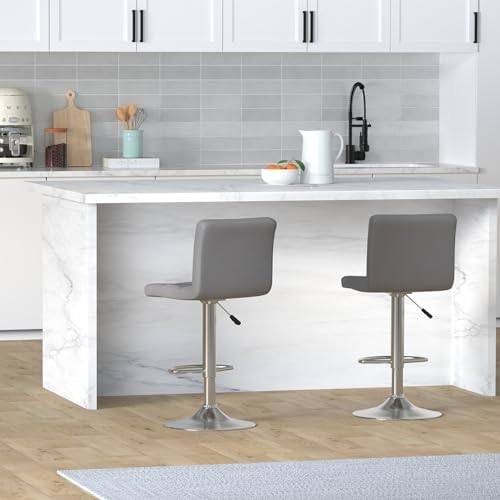 Leopard Bar Stools, PU Leather Bar Stool with Back, Set of 2, Light Grey