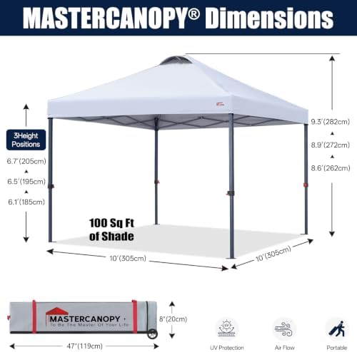 MASTERCANOPY 10x10 Durable Pop Up Canopy Tent with Roller Bag, White
