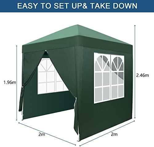 Outvita 6.5x6.5ft Pop Up Canopy Tent with 4 Side Walls and Carry Bag Green