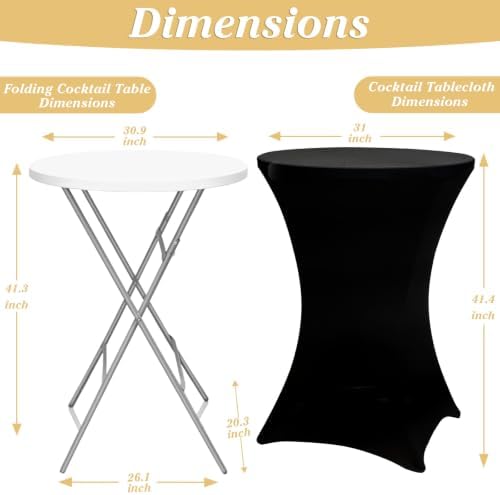 GUAGUA 2 Packs 32in Bar Height Folding Cocktail Tables with Covers