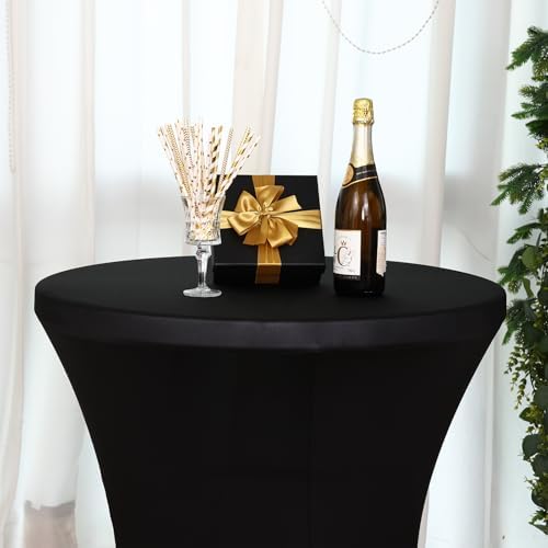 Fixwal 4 Pack Cocktail Tablecloth Bar Top Table Covers Round Black Spandex