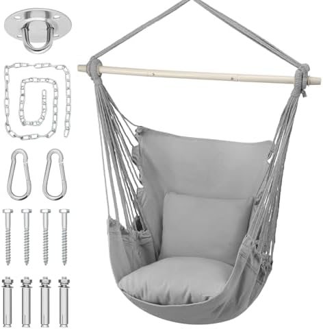 MoNiBloom Hammock Chair Hanging Rope Swing w/2 Cushions, Hold 350 lbs, Gray