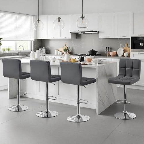 Yaheetech Bar Stools Set of 4 Adjustable Counter Height Barstools Gray