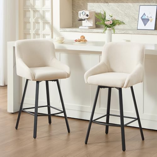 Swivel Bar Stools Set of 2, 26" Counter Height Barstools Beige