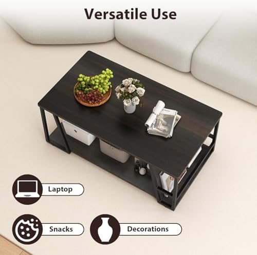 GIANTEX Modern Coffee Table with Storage, 2-Tier Wood Center Table, Brown
