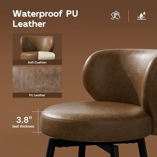 26" Brown Bar Stools Set of 4, Swivel Kitchen Island Chairs