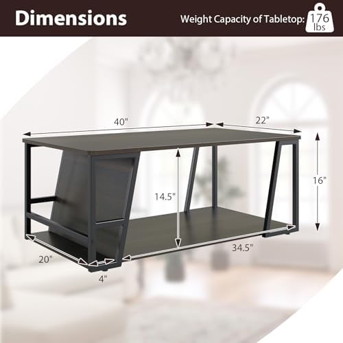 GIANTEX Modern Coffee Table with Storage, 2-Tier Wood Center Table, Brown