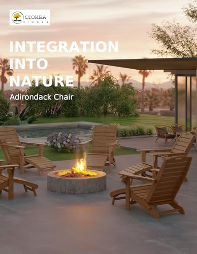 Ciokea HDPE Folding Adirondack Chair with Footrest,Teak,4