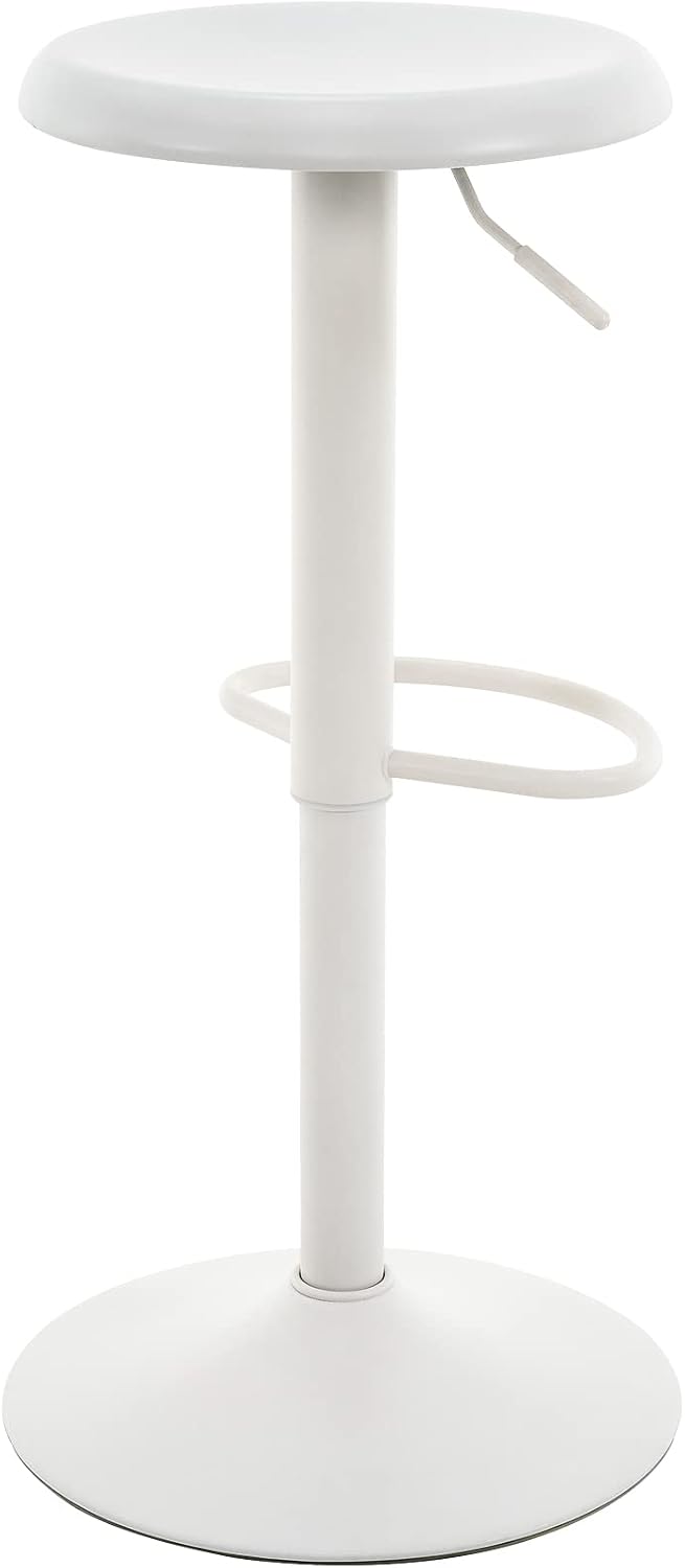 Adjustable Bar Stool, Swivel Round Metal Airlift Backless, 1 pc White