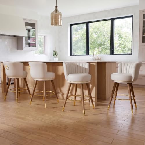 SeekFancy 24 Inch White Leather Swivel Counter Bar Stools Set of 2