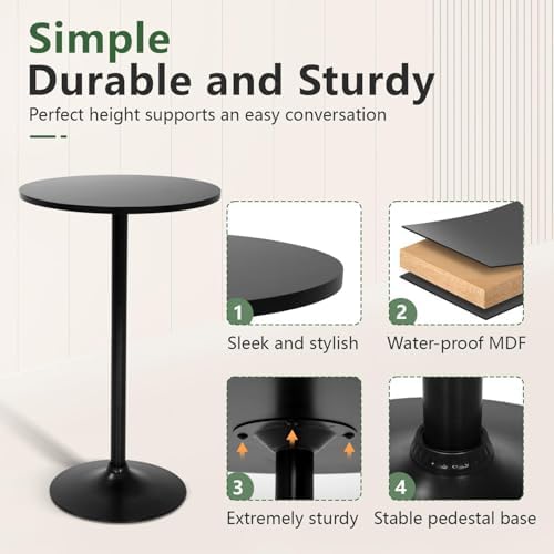 Round Bar Table 40" Height Modern High Top Pub Table with Solid Top & Sturdy Metal Base, Cocktail Table for Bistro, Home, Kitchen or Dining Room, Black