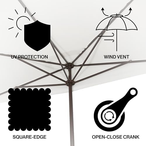 JONATHAN Y Sidney 9 ft. Crank Half Patio Market Umbrella, White
