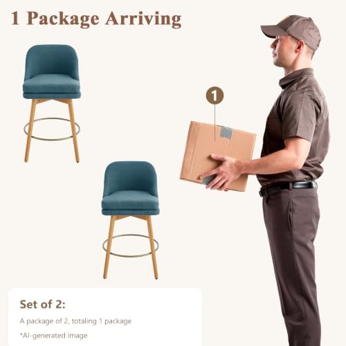 kinmars Swivel Counter Height Bar Stools Set of 2, Blue, 27"