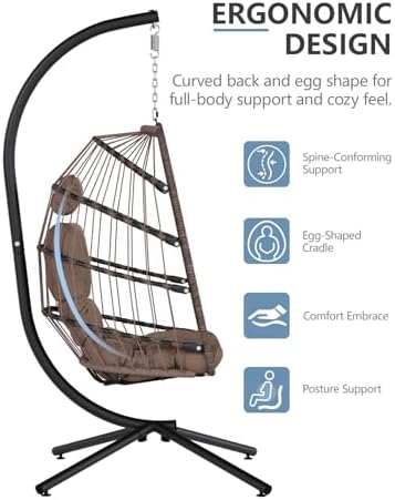 SWITTE Egg Chair Outdoor with Stand, Indoor Wicker Hanging Egg Swing, Brown