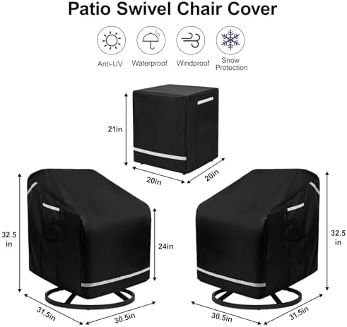 Patio Furniture Covers Waterproof 3 Piece, 32.5" W X 31.5" D X 30.5" H