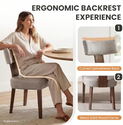 RIVOVA Mid Century Modern Dining Chairs Set of 4 PU Leather Upholstered Side Chairs, Modern Kitchen Armless Parson Chairs Solid Wood Dining Chairs, Grey