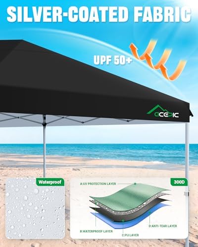 Acepic 10x20 Black, Pop Up Canopy Tent with 6 Removable Sidewalls 10 * 20
