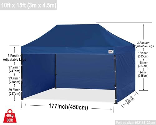 ABCCANOPY Heavy Duty Easy Pop up Canopy Tent with Sidewalls 10x15, Navy Blue