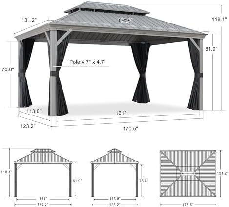PURPLE LEAF Outdoor Gazebo 11' x 15' Hardtop Gazebo, Hidden Drainage System