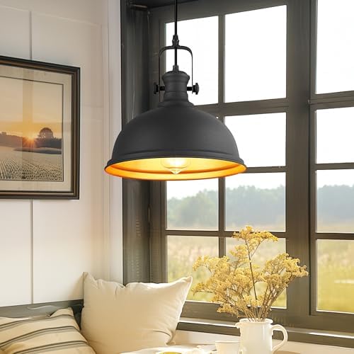 11.5" Matte Black Pendant Light for Kitchen Island, Metal Shade