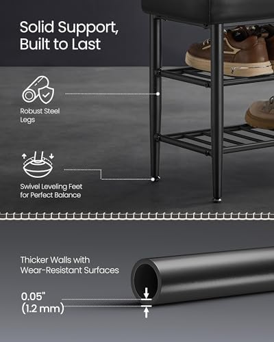 VASAGLE Shoe Bench, Synthetic Leather with Stitching, Loads 300 lb