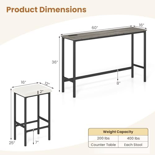 COSTWAY 4 Pieces Counter Height Bar Table Set with Power Outlet